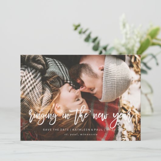 Verloving kerstkaart, sparen de Datum Kerstmis Save The Date (Staand voorkant)