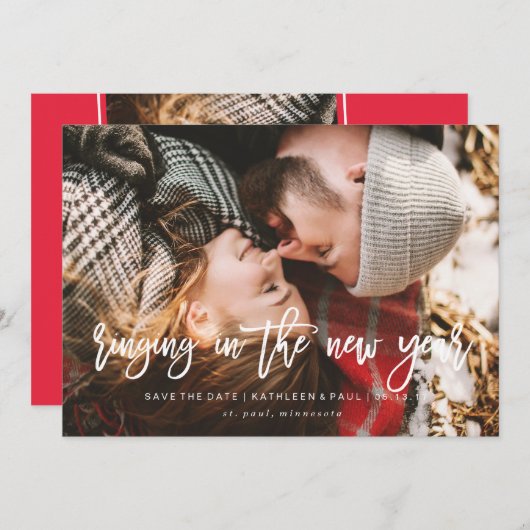 Verloving kerstkaart, sparen de Datum Kerstmis Save The Date (Voorkant / Achterkant)