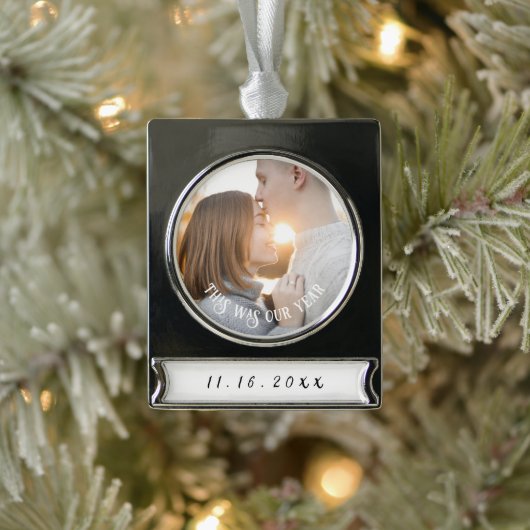 Verloving koppels foto verzilverd banner ornament (Boom)