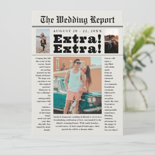 Verloving krantenkoppen Fotobruiloft Save The Date (Staand voorkant)