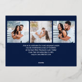 Verloving Laten we partijscript 4 Foto Blue Gold Folie Uitnodiging (Achterkant)