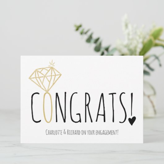 Verloving met fijn gouden diamantcongraten kaart (Staand voorkant)