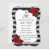 Verloving met Nautical Anchor Silver Black Stripes Kaart (Voorkant)