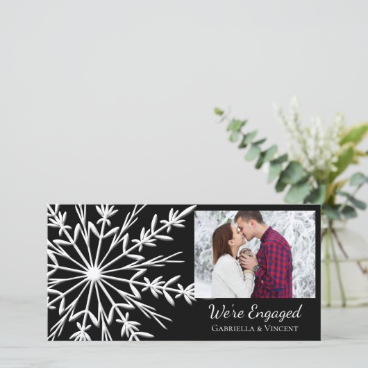 Verloving met zwarte en witte sneeuwvlokken Aankon Aankondiging (Staand voorkant)