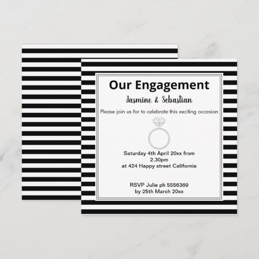 Verloving met zwarte & witte streep Diamond Ring Kaart (Voorkant / Achterkant)