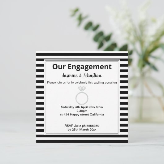 Verloving met zwarte & witte streep Diamond Ring Kaart (Staand voorkant)