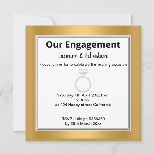 Verloving met zwarte & witte Stripe Gold Diamond Kaart (Voorkant)