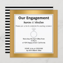 Verloving met zwarte & witte Stripe Gold Diamond