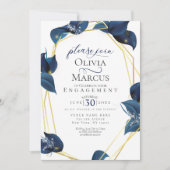 Verloving Modern Deep Indigo Blue en Gold Kaart (Voorkant)