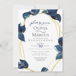 Verloving Modern Deep Indigo Blue en Gold Kaart