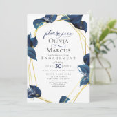 Verloving Modern Deep Indigo Blue en Gold Kaart (Staand voorkant)