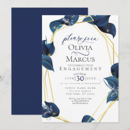 Verloving Modern Deep Indigo Blue en Gold Kaart