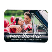 Verloving Modern Script De datumfoto opslaan Magneet (Horizontaal)