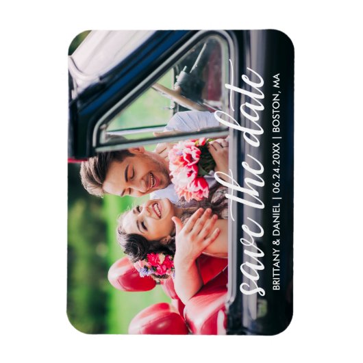 Verloving Modern Script De datumfoto opslaan Magneet (Verticaal)