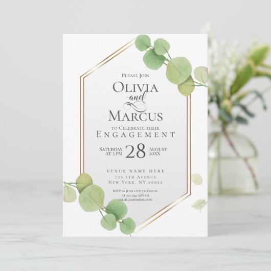 Verloving | Moderne lente eucalyptus Kaart (Staand voorkant)