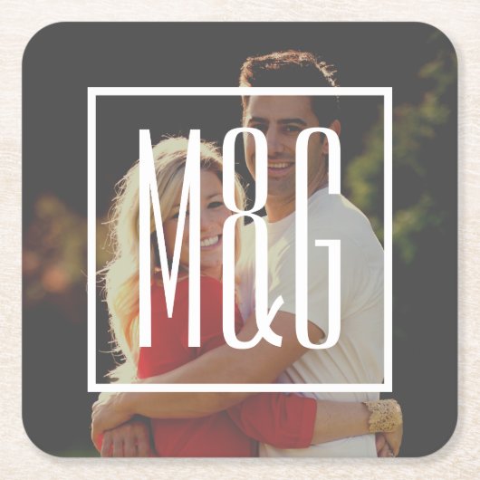 Verloving-monogram voor bruiloft - Foto HEEFT EEN Kartonnen Onderzetters (Voorkant)