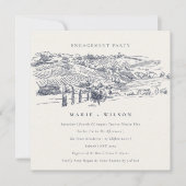 Verloving Navy Winery Mountain Sketch Invite Bedankkaart (Voorkant)