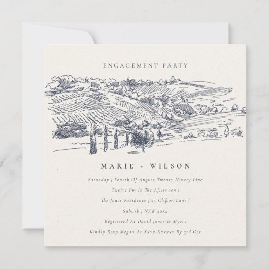 Verloving Navy Winery Mountain Sketch Invite Bedankkaart (Voorkant)