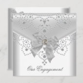 Verloving nodigt White Silver Overlay Bow Jewel ui Kaart (Voorkant / Achterkant)