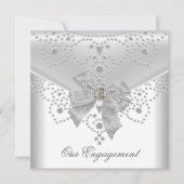 Verloving nodigt White Silver Overlay Bow Jewel ui Kaart (Voorkant)