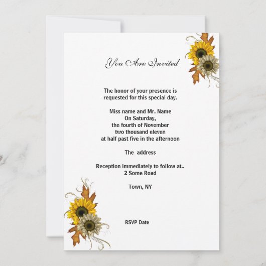 Verloving nodigt White Yellow Sunflower Florence u Kaart (Achterkant)