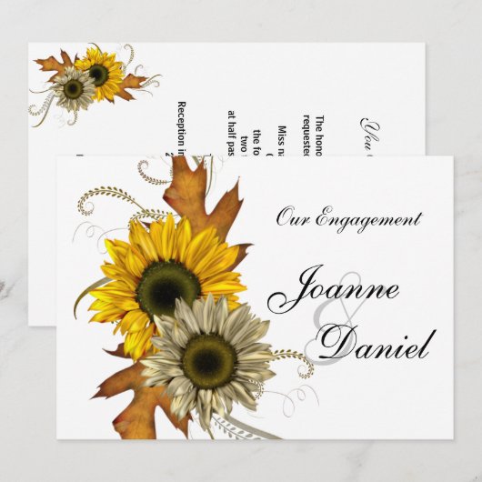 Verloving nodigt White Yellow Sunflower Florence u Kaart (Voorkant / Achterkant)