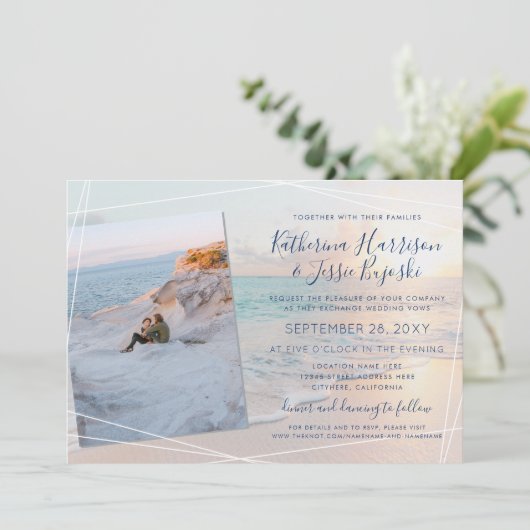 Verloving Photo Beach Wedding Kaart (Staand voorkant)
