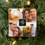 Verloving Photo Collage Monogram Keramisch Ornament<br><div class="desc">Deze moderne fotocollage heeft ruimte voor vier foto's en een paar initialen.</div>
