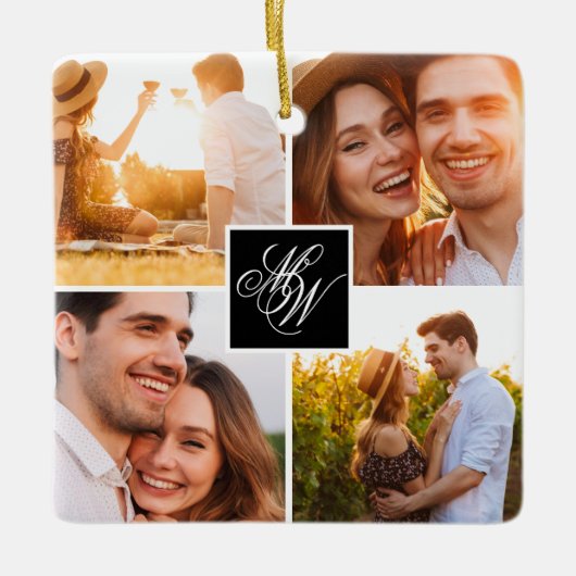 Verloving Photo Collage Monogram Keramisch Ornament (Voorkant)