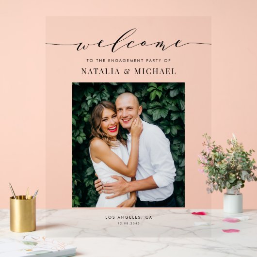 Verloving Photo Design met zwart sierlijk script Acryl Bord (Huwelijk)