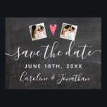 Verloving Photo Prop Chalkboard Save the Date Poster<br><div class="desc">Laat iedereen weten om uw Datum met deze steun/teken te bewaren. Houd het vast in de foto van uw verloving of hang het op een muur tijdens een verlovingsfeest. Ontwerpfuncties 2 van uw foto's en handschrift tegen een faux gedrukte zwarte achtergrond. Fun en Modern, maar wel trendy en chic -...</div>