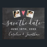 Verloving Photo Prop Chalkboard Save the Date Poster<br><div class="desc">Laat iedereen weten om uw Datum met deze steun/teken te bewaren. Houd het vast in de foto van uw verloving of hang het op een muur tijdens een verlovingsfeest. Ontwerpfuncties 2 van uw foto's en handschrift tegen een faux gedrukte zwarte achtergrond. Fun en Modern, maar wel trendy en chic -...</div>