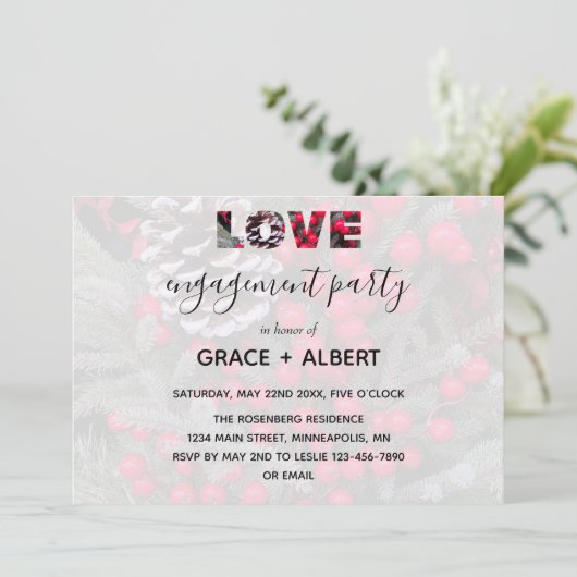 Verloving Pinecone Evergreen Red Berries Kaart (Staand voorkant)