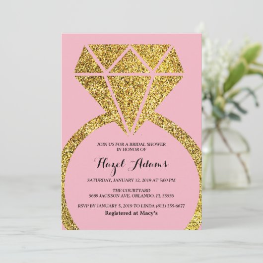 Verloving Ring Bruids Douche Uitnodiging (Staand voorkant)