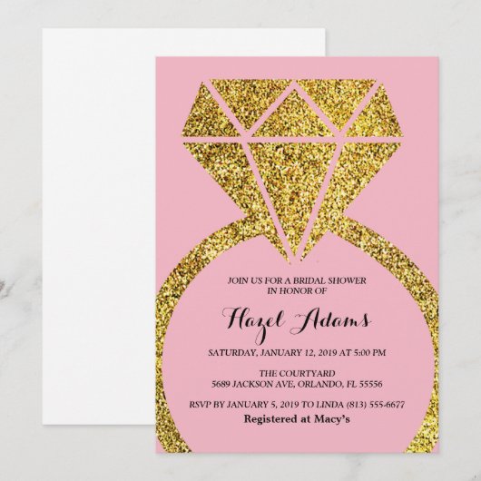 Verloving Ring Bruids Douche Uitnodiging (Voorkant / Achterkant)