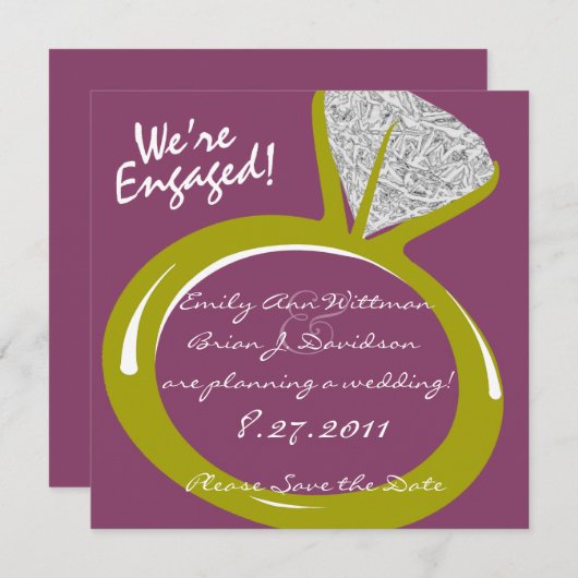 Verloving Ring /De datum opslaan Save The Date (Voorkant / Achterkant)