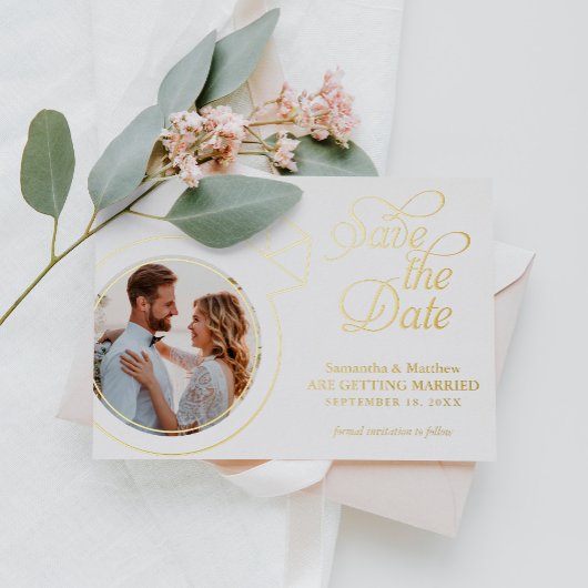 Verloving Ring Photo Wedding Save the Date Folie Uitnodiging