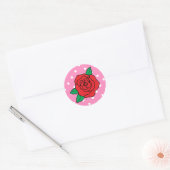 Verloving Romantische rode rozen en vlekken op roz Ronde Sticker (Envelop)