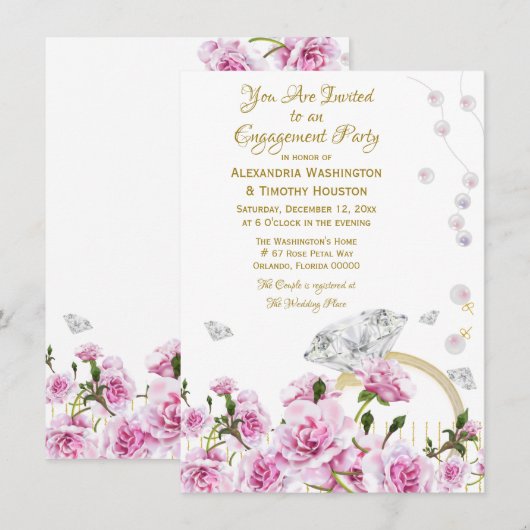 Verloving Roses Pearls Diamond Ring Couples Kaart (Voorkant / Achterkant)