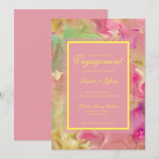 Verloving roze, goud & groen save the date (Voorkant / Achterkant)