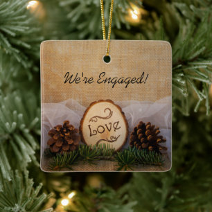 Verloving Rustic Pines Woodland Keramisch Ornament