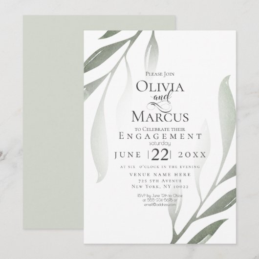 VERLOVING | Sage Green Olive Branch Waterverf Kaart (Voorkant / Achterkant)