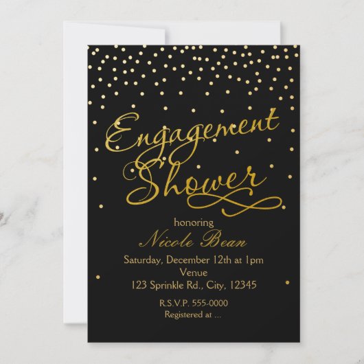 Verloving Shower Black & Gold Foil Dot Invitation Kaart (Voorkant)