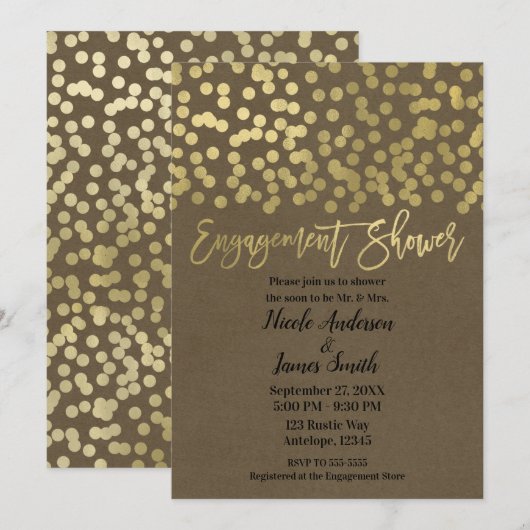 Verloving Shower Gold Modern Chic Kraft Kaart (Voorkant / Achterkant)