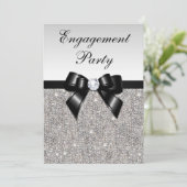 Verloving Silver Sequins Black Bow Kaart (Staand voorkant)