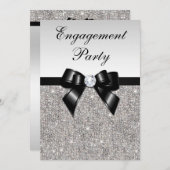 Verloving Silver Sequins Black Bow Kaart (Voorkant / Achterkant)