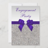 Verloving Silver Sequins Deep Royal Paarse Bow Kaart (Voorkant)