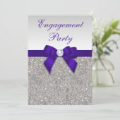 Verloving Silver Sequins Deep Royal Paarse Bow Kaart (Staand voorkant)