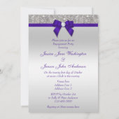 Verloving Silver Sequins Deep Royal Paarse Bow Kaart (Achterkant)