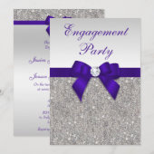 Verloving Silver Sequins Deep Royal Paarse Bow Kaart (Voorkant / Achterkant)